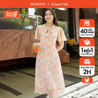 Đầm họa tiết phối nơ thời trang gumac dd07064