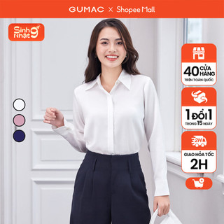 Áo sơ mi nữ tay dài màu trắng phối lá cổ nhọn thời trang GUMAC AD12054