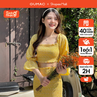 Set lẻ Áo kiểu nhún trễ vai YAE01007 - Chân váy chạy smocking YVE01006 thời trang Gmorning - GUMAC