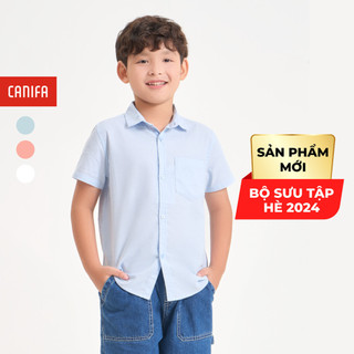 Áo sơ mi bé trai canifa cộc tay chất liệu cotton 2th24a001