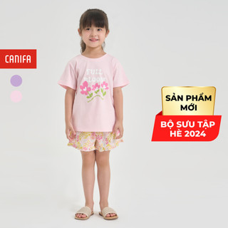 Bộ quần áo bé gái canifa chất liệu cotton áo cộc tay quần short 1ls24s008
