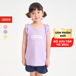 Bộ quần áo bé gái CANIFA bộ đồ mặc nhà áo không tay quần đùi chất liệu cotton pha 1LS24S002