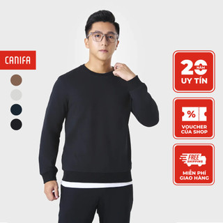 Áo nỉ nam CANIFA dài tay cổ tròn basic bo gấu 8TW23W011
