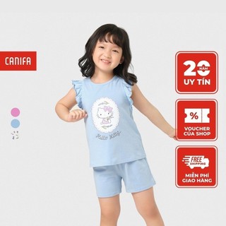 Bộ quần áo bé gái canifa chất liệu cotton áo cổ tròn tay cánh tiên, quần soóc cạp chun ml23 1ls23s006