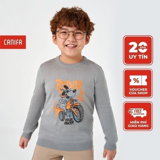 Áo len bé trai CANIFA cổ tròn dài tay in hình 2TE22W004
