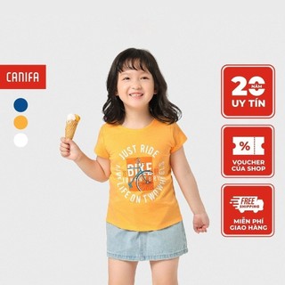 Áo phông bé gái canifa 100% cotton cổ tròn tra bo, tay cộc 1ts23s004