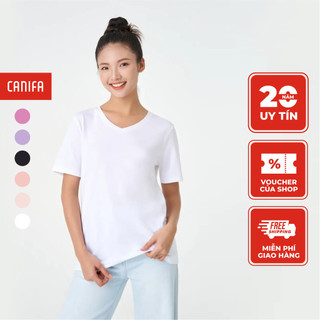 Áo phông nữ canifa áo thun chất liệu cotton cổ tim cộc tay 6ts23a008
