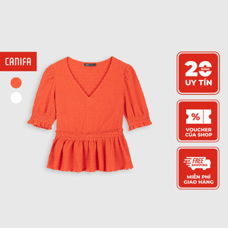 Áo phông nữ kiểu eo chun canifa chất liệu polyester pha 6ts21c002