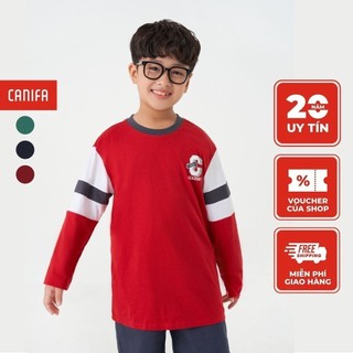 Áo phông bé trai canifa áo thun dài tay chất liệu cotton usa phối màu 2tl23w009