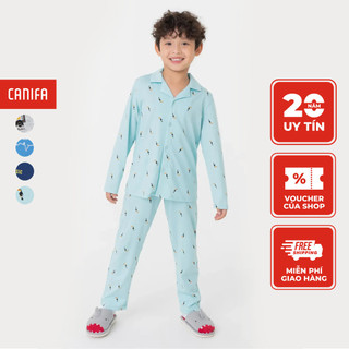 Bộ pyjama bé trai CANIFA chất liệu cotton áo dài tay quần dài in họa tiết 2LS23W011