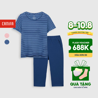 Bộ quần áo mặc nhà cotton CANIFA cho nữ họa tiết kẻ thời trang- 6LS21S015