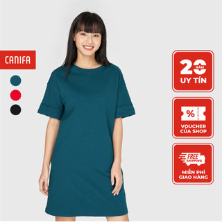 Váy nữ CANIFA dáng suống ngắn cotton cổ tròn tay cộc màu đen đỏ xanh - 6DS20W023
