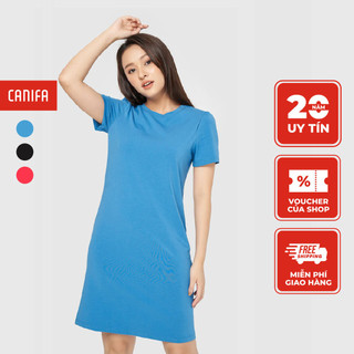 Váy suông nữ CANIFA cổ tròn cộc tay chất liệu cotton USA co giãn dáng column 6DS21S017