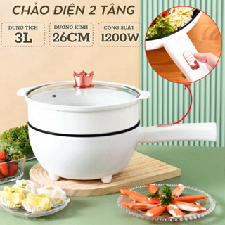 Chảo Điện Đa Năng Chống Dính Size 26Cm Dung tích 3L, Nồi Lẩu Đa Năng 2 Tầng Kèm Giá Hấp Tiện Dụng 6 Chế Độ