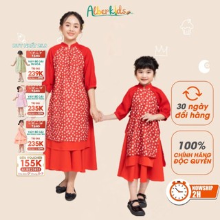 Áo dài họa tiết hoa phối chân váy ALBERKIDS cho mẹ và bé gái cho trẻ em 4,5,6,7,8,9,10,11,12,13,14,15 tuổi [AD01]