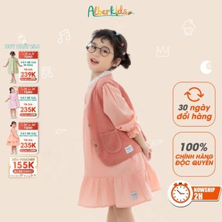 Sét váy bé gái kèm áo gile ALBERKIDS tay dài công chúa xinh đẹp cho trẻ em gái từ 2,3,4,5,6,7,8,9,10,11,12 tuổi [V36]