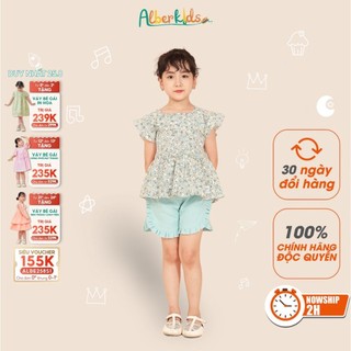 Đồ bộ cho bé gái ALBER KIDS họa tiết hoa nhí xanh chất liệu áo Thô quần Linen cho trẻ em từ 2 đến 12 tuổi [SA02]