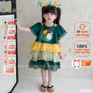 Váy bé gái Trung Thu ALBERKIDS 3 tầng hình in thỏ ngọc công chúa xinh đẹp cho trẻ em 2-12 tuổi A0663