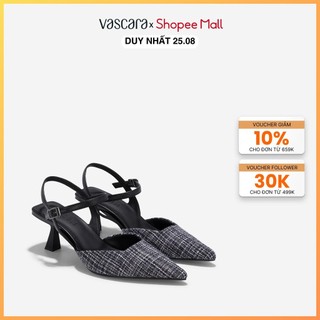 Vascara giày bít mũi nhọn kitten heel phối vải tweed - bmn 0639