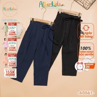 Quần bé gái ALBERKIDS quần dài bé gái baggy thắt nơ 2 màu ĐEN, XANH ĐEN cho trẻ em 5-12 tuổi [A0561]