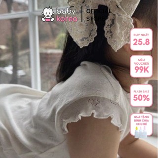Áo cộc tay cổ bèo gân xước trái tim tiểu thư cho bé gái co giãn MiniCloset made in Korea thời trang trẻ em BABYKOREA