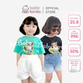 Áo phông, áo thun cộc tay in gấu ba màu cho bé trai, bé gái chính hãng Hàn Quốc thời trang trẻ em BABY KOREA