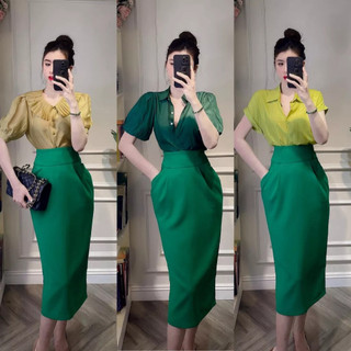 Chân váy bút chì dài 75cm có túi dáng baggy che khuyết điểm xẻ sau bomber
