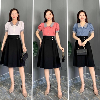 Chân váy công sở dáng dài xòe nhẹ xếp ly vạt che bụng xl2c 60cm
