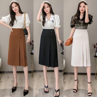 Chân Váy Chữ A xếp ly lệch dáng dài đính cúc chân váy công sở thời trang nữ A70XL3CB