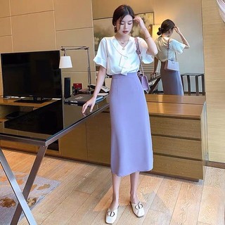 Chân Váy Chữ A màu tím dáng dài 70cm sẻ sau