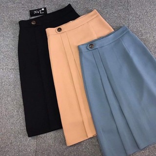 Chân váy chữ A xếp ly đính cúc thời trang nữ chân váy công sở A55XL1C