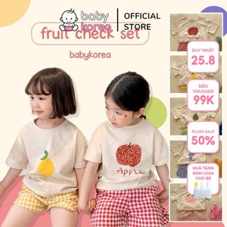 Set áo phông cộc tay kèm quần kẻ Fruit hoa quả Aosta made in Korea mùa hè thoáng mát cho bé thời trang trẻ em BABYKOREA