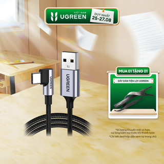Cáp sạc USB A sang Type C Ugreen US284 Đầu vuông góc 90 độ vỏ bện | Sạc nhanh | Tốc độ truyền 480Mbps | Bảo Hành 1 đổi 1