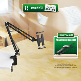 Giá đỡ điện thoại, máy tính bảng kẹp mặt bàn, giá sách UGREEN LP142 | Chất liệu kim loại | xoay góc 360 độ | 4-12.9 inch