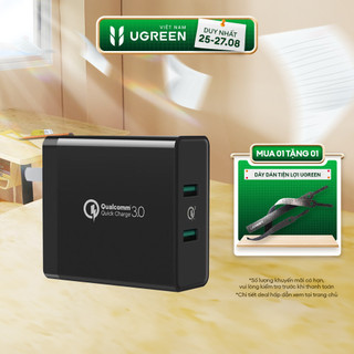 Sạc nhanh UGREEN CD161 2 cổng tốc độ cao chuẩn Quick Charge 3.0, công suất tối đa 36W - Hàng chính hãng