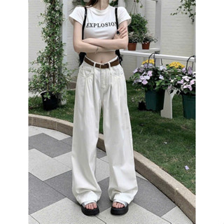 Quần Jean Ống Rộng, Quần Jean Ống Suông Nữ Trắng Lưng Thấp Dáng Xếp Nếp Hottrend 2024 D139