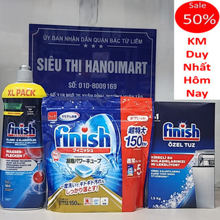 Combo Viên rửa bát Finish Nhật Bản 150 V + muối rửa bát finish 1.5kg + Nước làm bóng bá Finish 800ml, viên finish japan