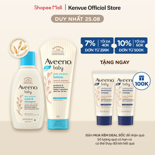Bộ làm sạch & sữa dưỡng ẩm dành cho em bé da nhạy cảm Aveeno Baby Daily Moisture (227g+236ml)