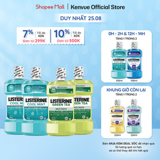 Bộ 2 nước súc miệng listerine ngừa sâu răng green tea 500ml + 2 nước súc miệng diệt khuẩn listerine cool mint 500ml