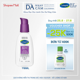 Sữa dưỡng ẩm chống nắng dịu lành cho da dầu mụn nhạy cảm cetaphil pro acne prone/oil free moisturising lotion spf 25 118