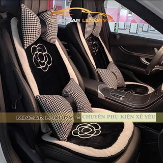 Bộ Lót Ghế Ô Tô Nhung Lông Thỏ Hoa Trà Cao Cấp Trang Trí Nội Thất Xe Sang Trọng
