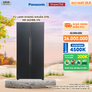 Tủ lạnh kháng khuẩn panasonic 570l side by side nr-s621bb-vn - bảo hành 1 năm