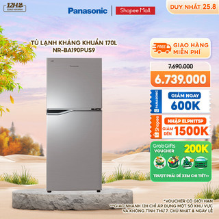 [ELPN1T5P GIẢM 20% TỐI ĐA 1TR5] Tủ lạnh Panasonic Kháng Khuẩn 170L NR-BA190PUS9 Siêu tiết kiệm điện Cảm biến Econavi