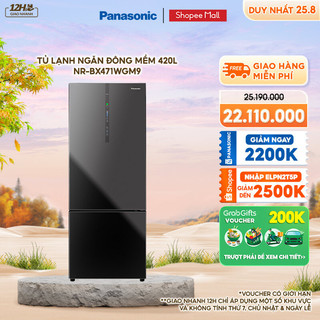 [Mã ELPN2T5P Giảm 20% tối đa 2TR5] Tủ lạnh Panasonic Ngăn đông mềm diệt khuẩn 420L NR-BX471WGM9 - Mặt gương - BH 2 năm