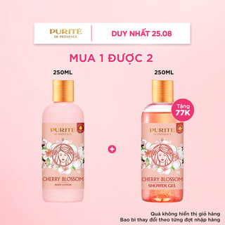 Combo Sữa Dưỡng Thể Thiên Nhiên Purité Hương Hoa Anh Đào 250ML + Tặng Sữa Tắm Purité Hoa Anh Đào 250ML