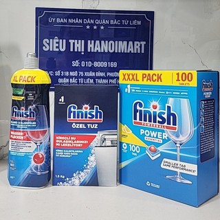 Combo 100 viên rửa chén Finish + nước làm bóng 800ml + 1.5kg muối rửa chén dùng cho máy rửa bát chén
