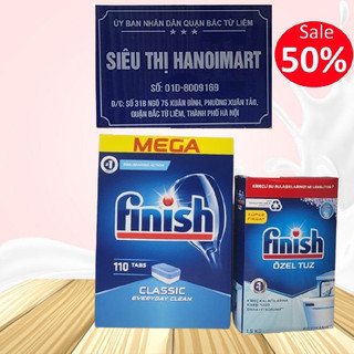 Viên rửa bát finish 120 viên + muối finish 1,5kg dùng cho máy rửa bát - HANOIMART, combo viên finish + muối rửa chén