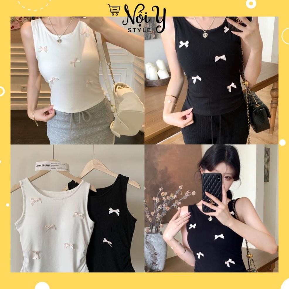 Áo Ba Lỗ Sát Nách Nữ Dáng Croptop Đính Nơ CÓ MÚT ĐỆM NGỰC, Áo Croptop 3 Lỗ Nữ Ôm Body Sexy TBL  tong