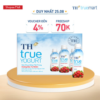 Thùng 48 chai sữa chua uống tiệt trùng hương dâu tự nhiên TH True Yogurt 180ml