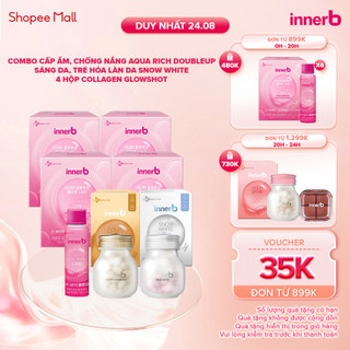 Combo thực phẩm bảo vệ sức khỏe InnerB Aqua Rich Doubleup + Innerb Snow White & 4 hộp 6 chai nước uống InnerB Glowshot